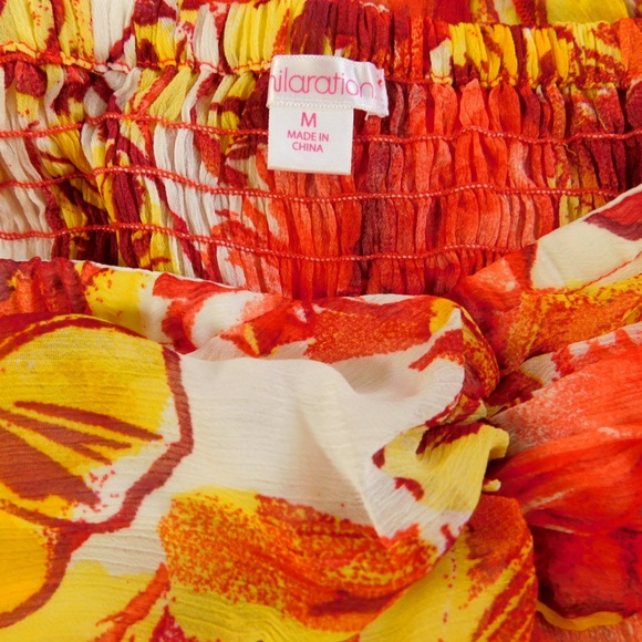 Juniors Strapless Maxi Chiffon Floral Dress Coral Size M Beach Long - Picture 8 of 8